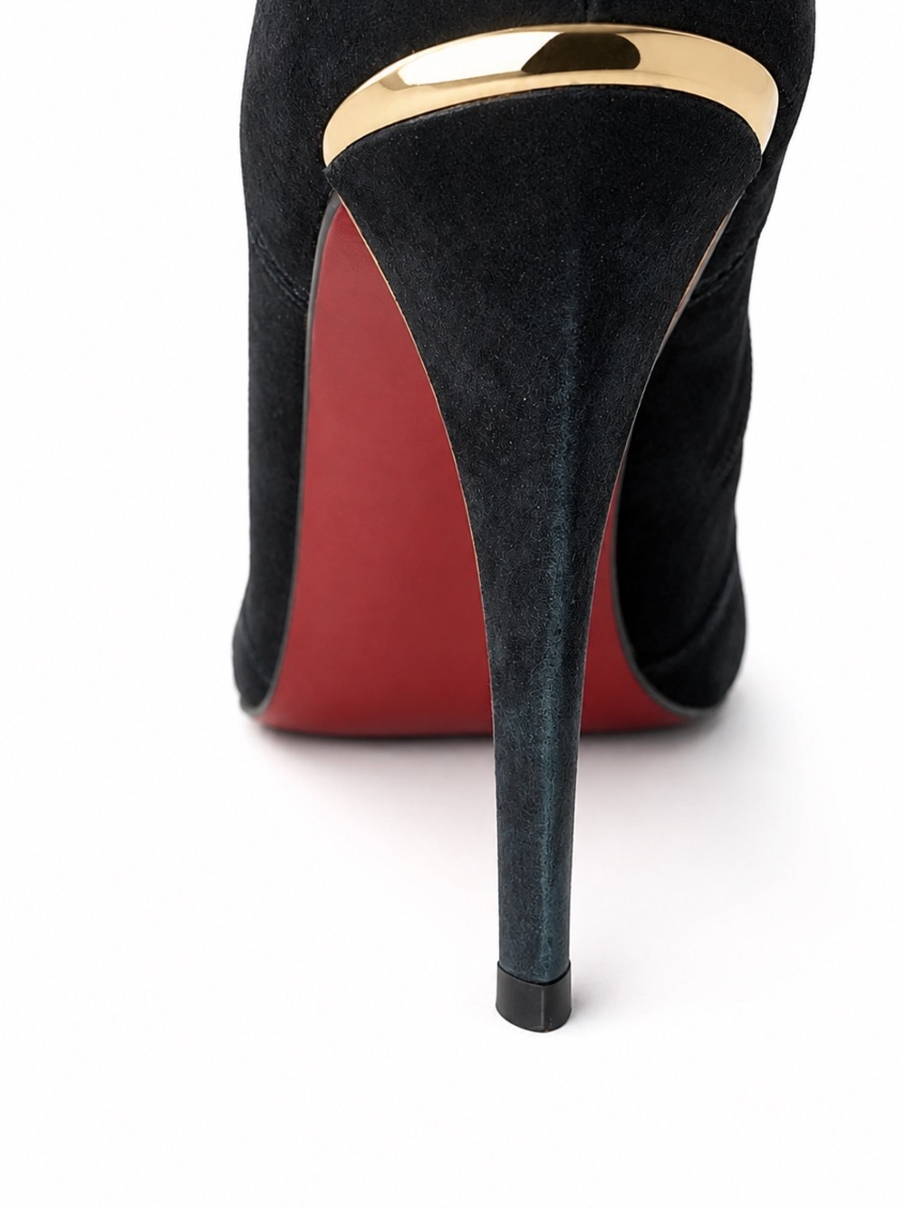 Carmen Steffens Red Bottom Black Suede Pointed Toe Ankle Stiletto Booties